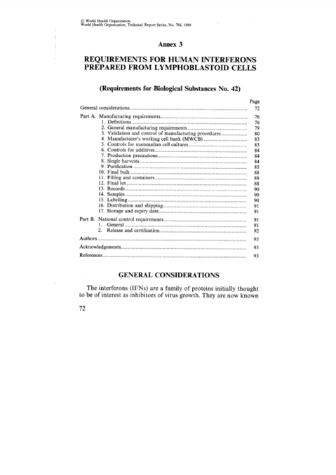 Requirements for human interferons prepared from lymphoblastoid cells, Annex 3, TRS No 786
